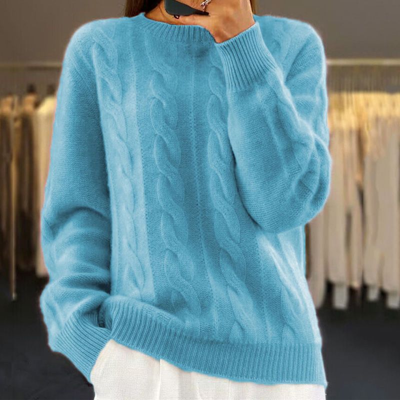 Women’s Pullover Sweater – Relaxed Fit – Wool Blend – Cable Knit – Ribbed Hem