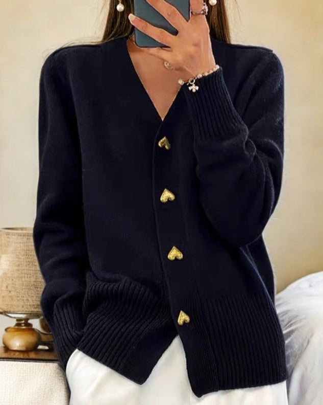 Women's Cardigan with Heart Buttons and Cozy Design