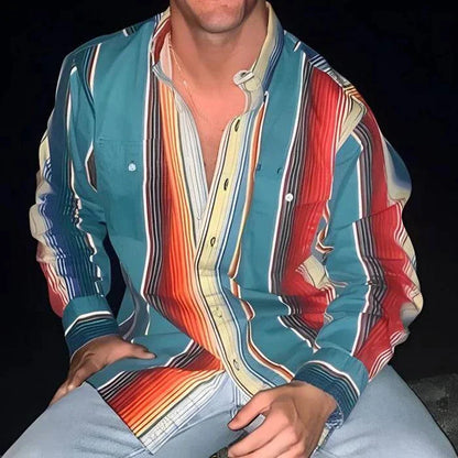 Men's Striped Western Shirt Oversized Fit Bold Vertical Stripes for Casual Weekend Wear