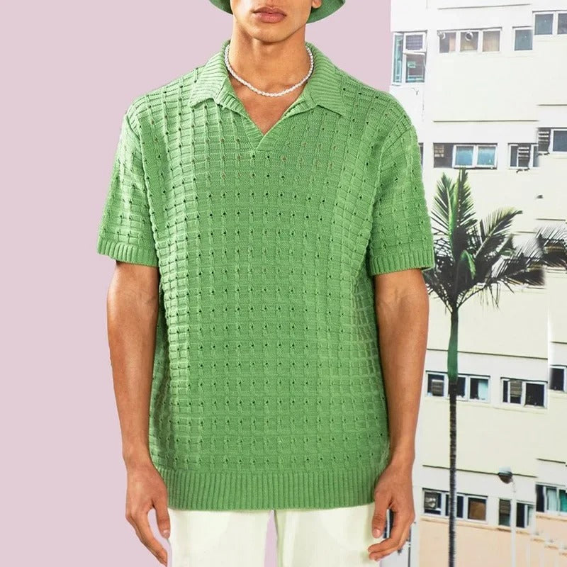 Kraven Mens Knit Polo Shirt Lightweight Breathable Summer Essential For Stylish Looks