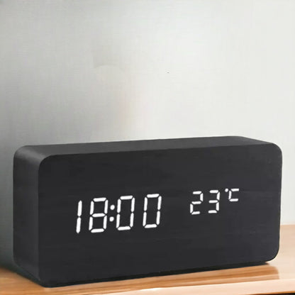 Wooden digital alarm clock - LED display, voice control, adjustable brightness