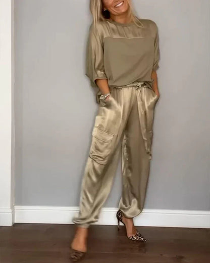 Lina Satin Set For Women Luxurious Soft Satin Flowing Sleeves And Tailored Pants