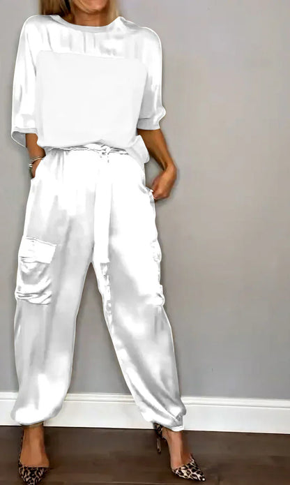 Lina Satin Set For Women Luxurious Soft Satin Flowing Sleeves And Tailored Pants