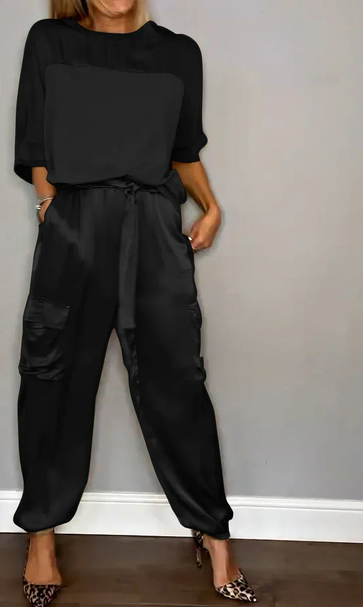 Lina Satin Set For Women Luxurious Soft Satin Flowing Sleeves And Tailored Pants