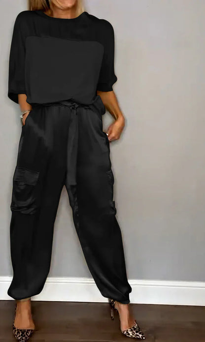 Lina Satin Set For Women Luxurious Soft Satin Flowing Sleeves And Tailored Pants