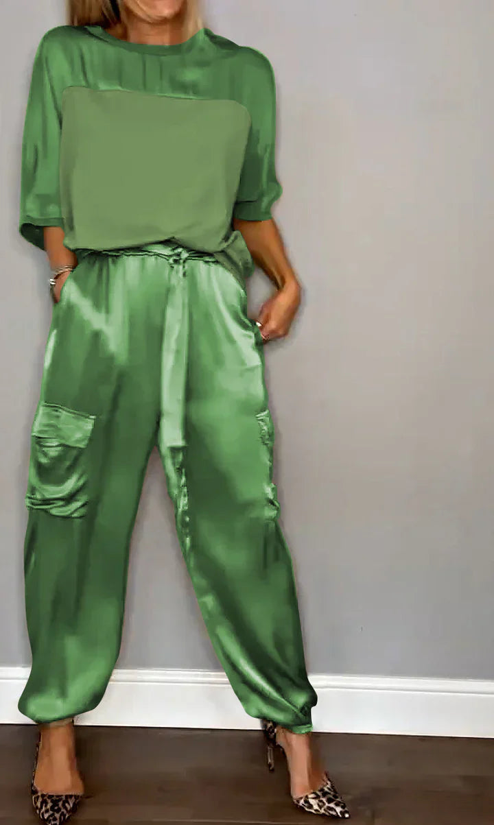 Lina Satin Set For Women Luxurious Soft Satin Flowing Sleeves And Tailored Pants