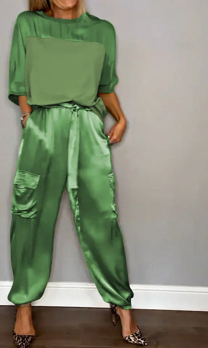 Lina Satin Set For Women Luxurious Soft Satin Flowing Sleeves And Tailored Pants
