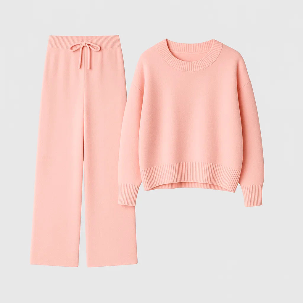 Women's Loungewear Set Knitted Relaxed Fit with Wide-Leg Trousers