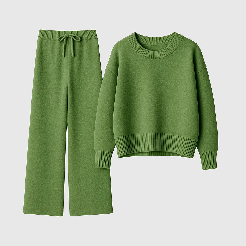 Women's Loungewear Set Knitted Relaxed Fit with Wide-Leg Trousers