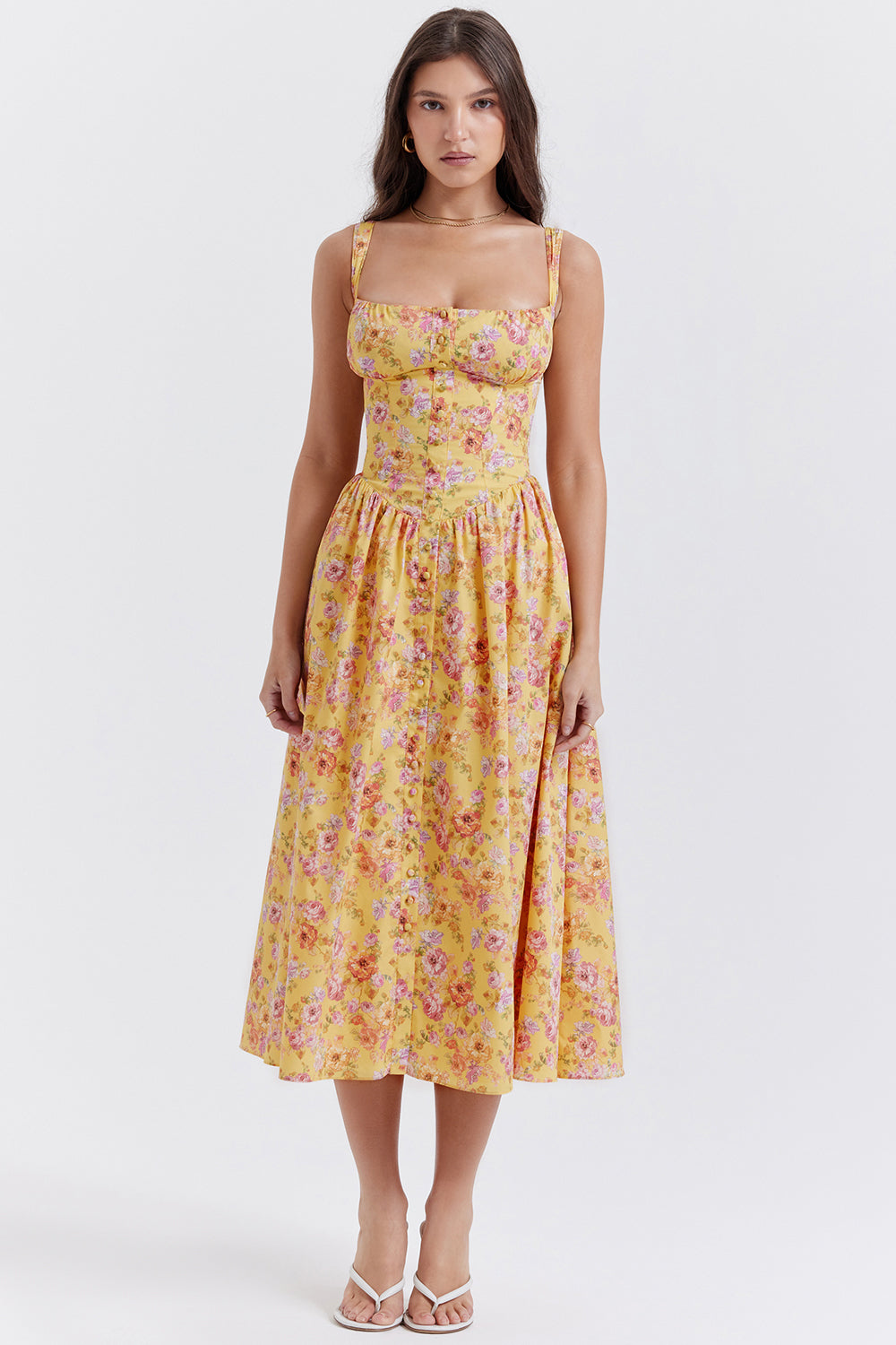 Floral Midi Dress For Summer Beach And Brunch Flattering Mid Calf Length Soft Comfort
