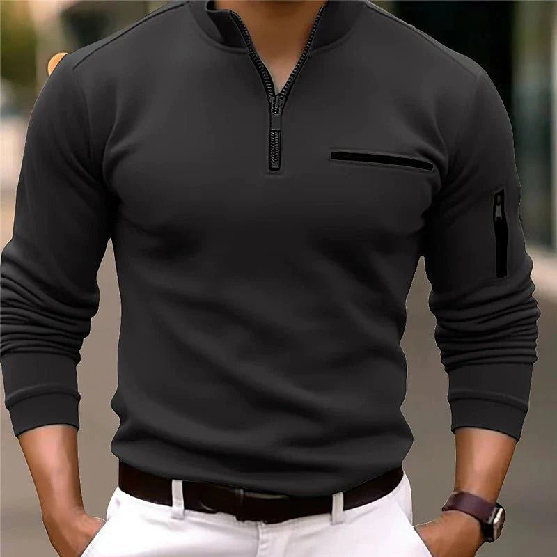 Men's Slim Fit Quarter Zip Pullover Sweater With Zipper Pocket Long Sleeve Knit Top