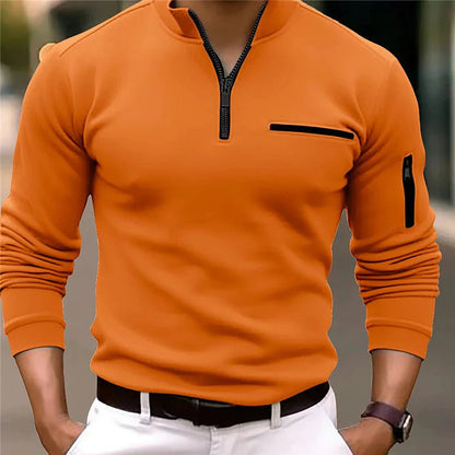 Men's Slim Fit Quarter Zip Pullover Sweater With Zipper Pocket Long Sleeve Knit Top