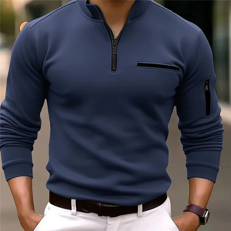 Men's Slim Fit Quarter Zip Pullover Sweater With Zipper Pocket Long Sleeve Knit Top