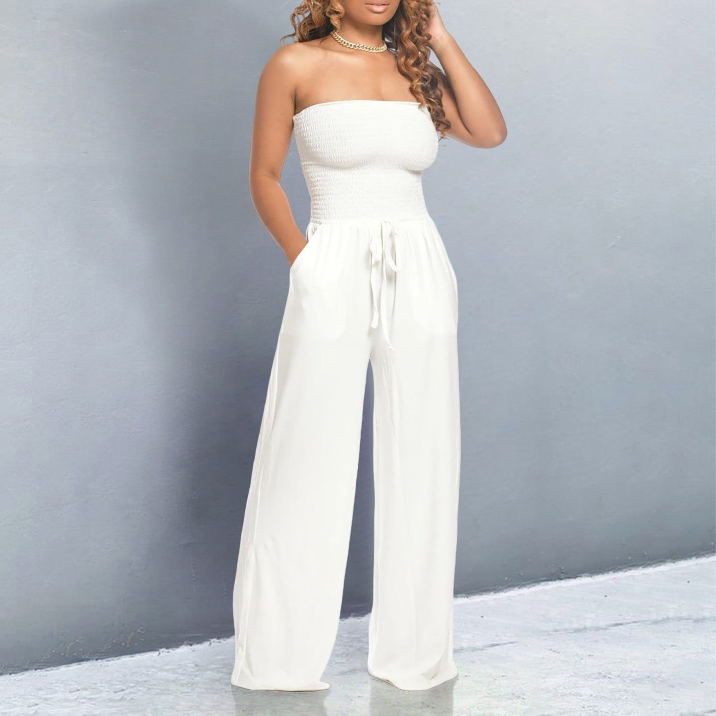 Trendy jumpsuit for women with off-shoulder design and wide legs