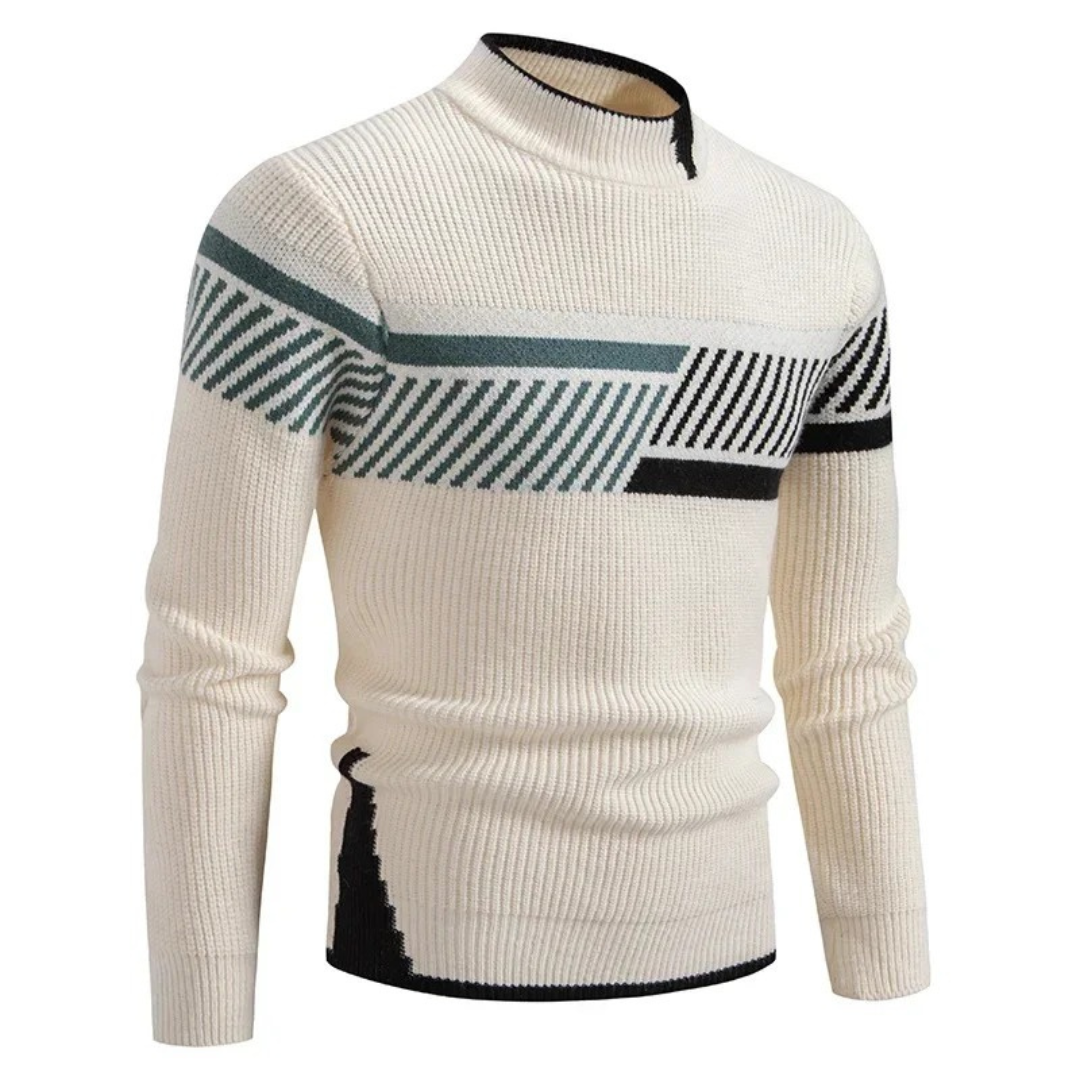 Liam Premium Men's High Neck Sweater with Geometric Pattern for Timeless Warmth