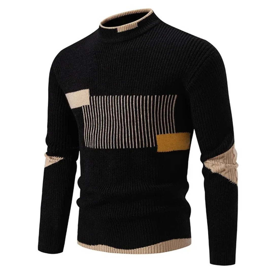 Liam Premium Men's High Neck Sweater with Geometric Pattern for Timeless Warmth