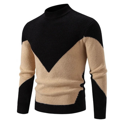 Men's Knit Sweater With Geometric Pattern And Ribbed Texture Long Sleeve Crewneck