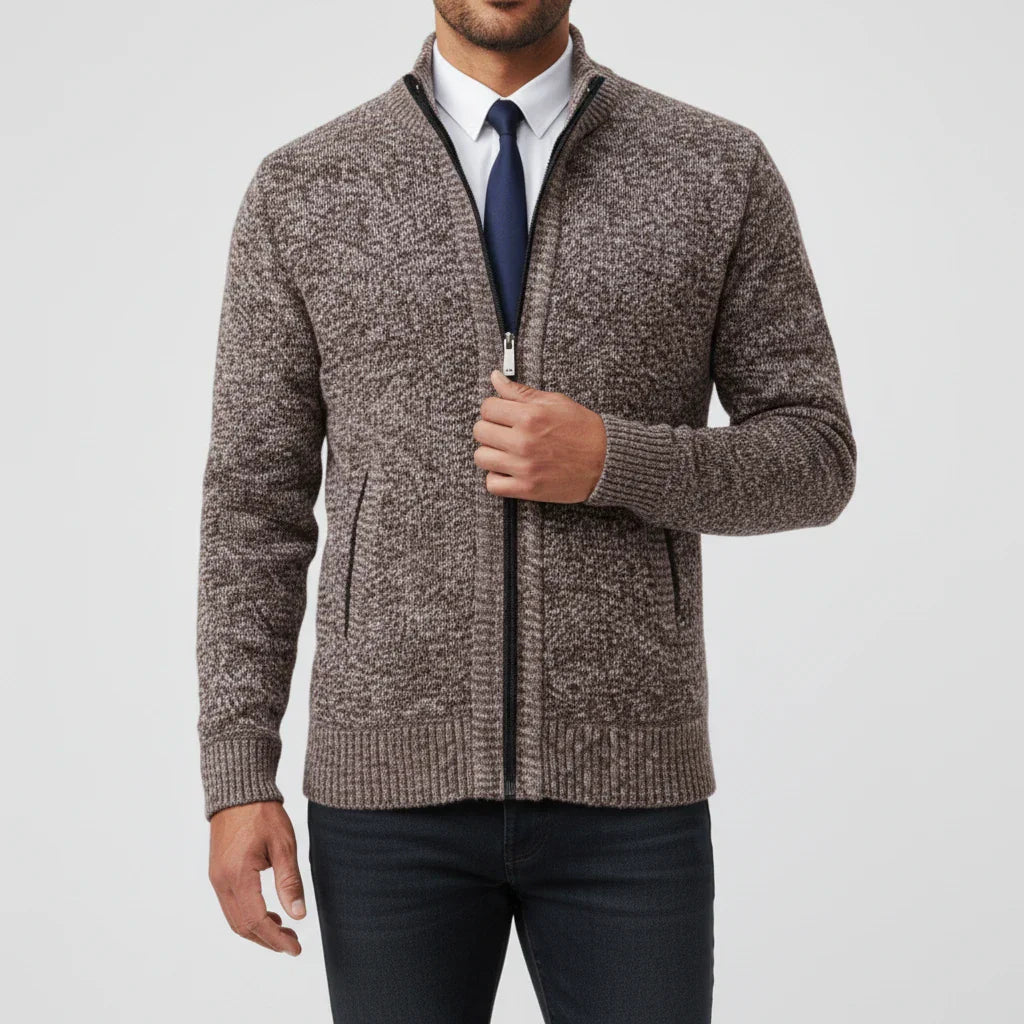 Men Zip Up Sweater With Stand Collar For Easy Layering And Timeless Style Ideal For Office Or Weekend Wear