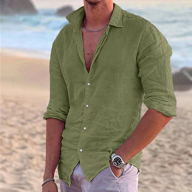 Linen Long-Sleeve Shirt For Men Breathable Lightweight Comfort Spring Summer Essential Wardrobe