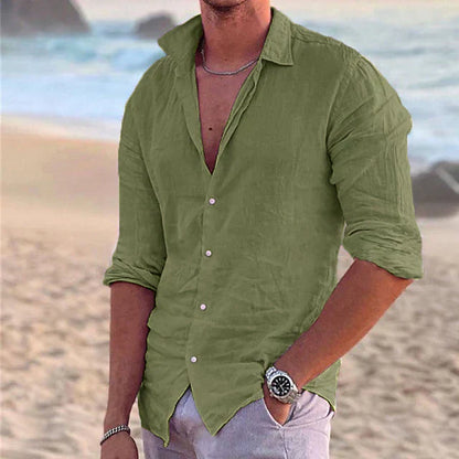 Linen Long-Sleeve Shirt For Men Breathable Lightweight Comfort Spring Summer Essential Wardrobe