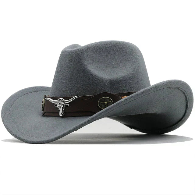 Eloura-Moda | Felt western hat with bull buckle strap