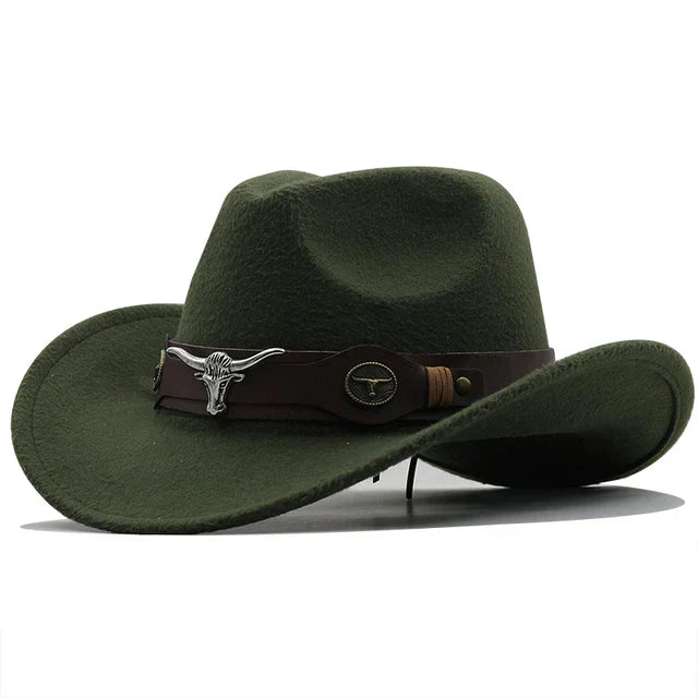 Eloura-Moda | Felt western hat with bull buckle strap