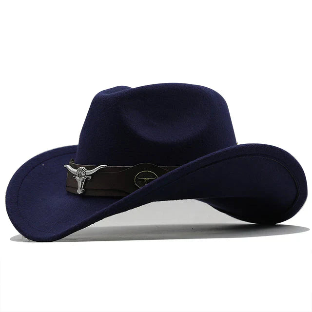 Eloura-Moda | Felt western hat with bull buckle strap