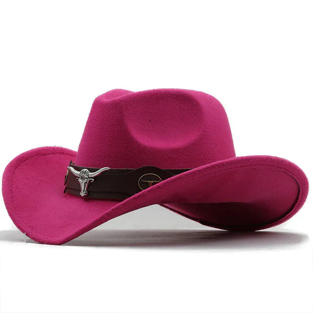 Eloura-Moda | Felt western hat with bull buckle strap