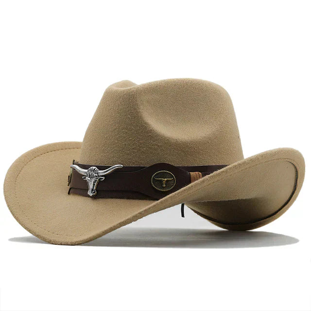 Eloura-Moda | Felt western hat with bull buckle strap