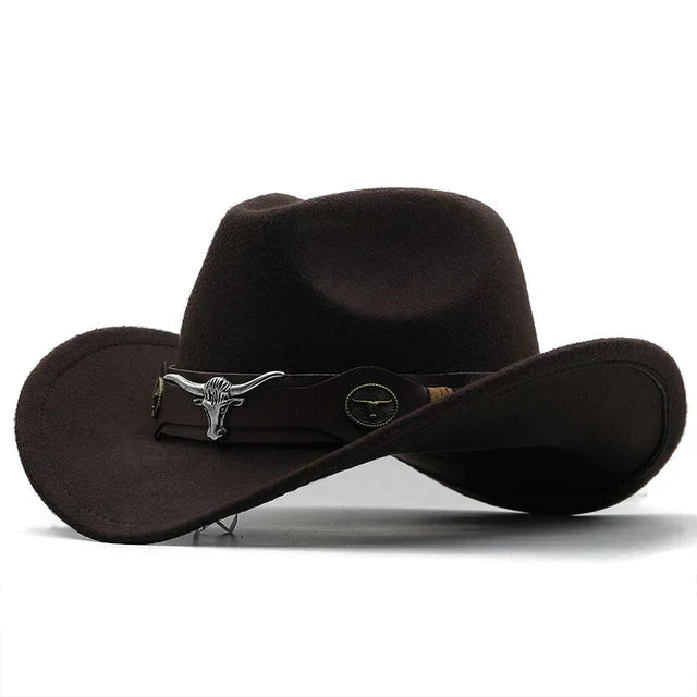 Eloura-Moda | Felt western hat with bull buckle strap