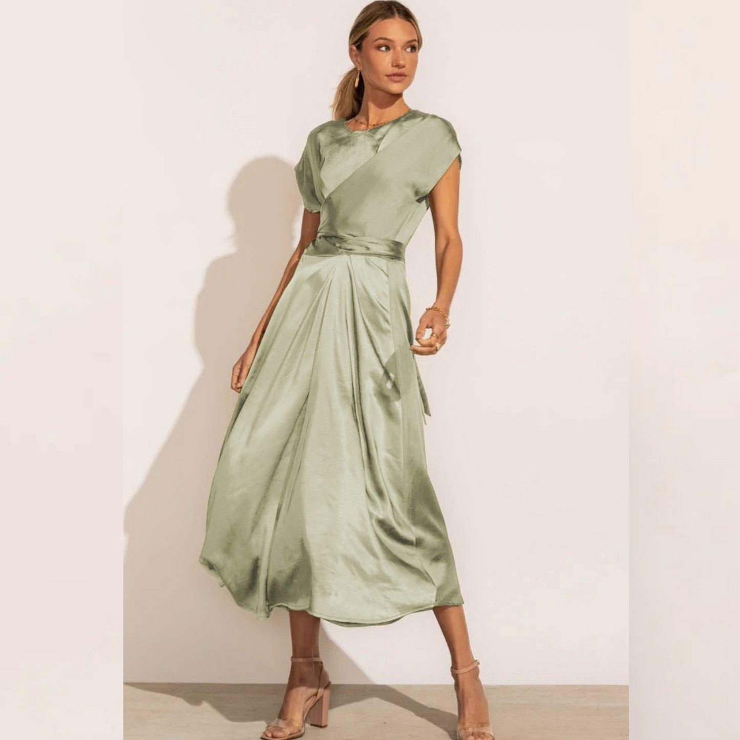 Women's Midi Dress - V-Neck Wrap Design - A-Line Fit - Elegant and Comfortable