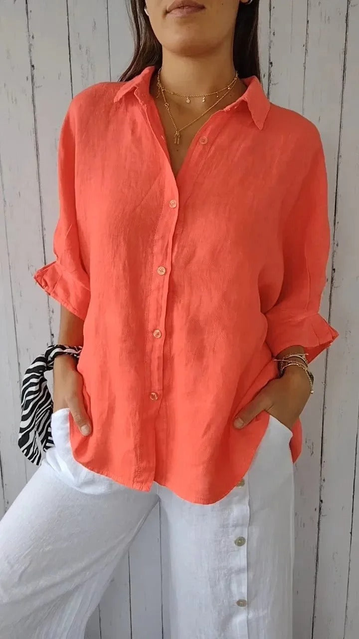 Women's Shirt – 100% Linen – Relaxed Fit – Long Sleeves – Adjustable Cuffs