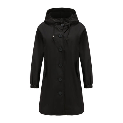Nancy A-Line Raincoat | Hooded Button Front Raincoat