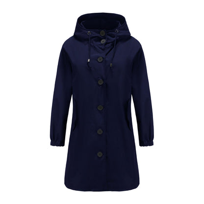 Nancy A-Line Raincoat | Hooded Button Front Raincoat