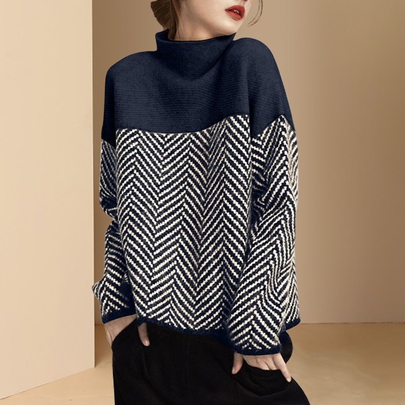 Women's Turtleneck Sweater | Chevron Pattern
