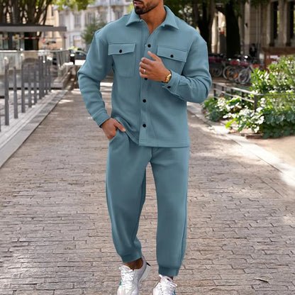 TrendAura Men's Autumn Winter Suede Cargo Jacket And Pants Two Piece Set With Multi Pocket Design