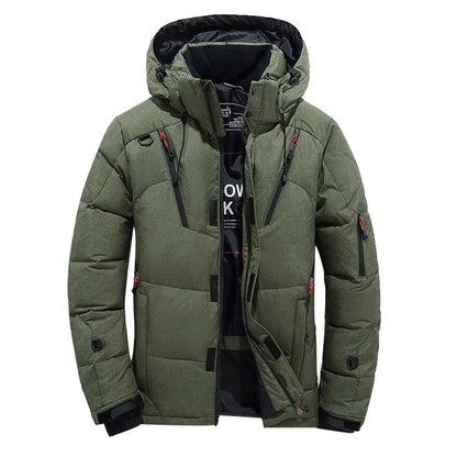 Men's Minus 20 Degree Hooded Down Jacket Parka With White Duck Down Insulation Winter Coat For Outdoor Snow