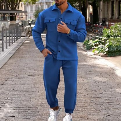TrendAura Men's Autumn Winter Suede Cargo Jacket And Pants Two Piece Set With Multi Pocket Design