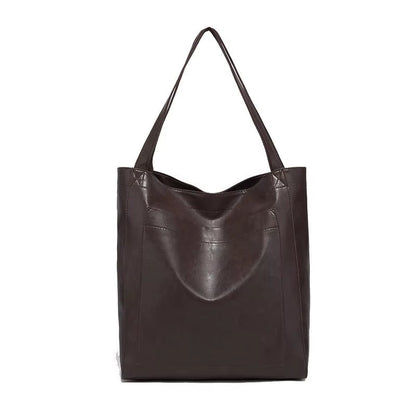 TrendAura Large Capacity Retro Faux Leather Tote Shoulder Bag - Versatile Everyday Use