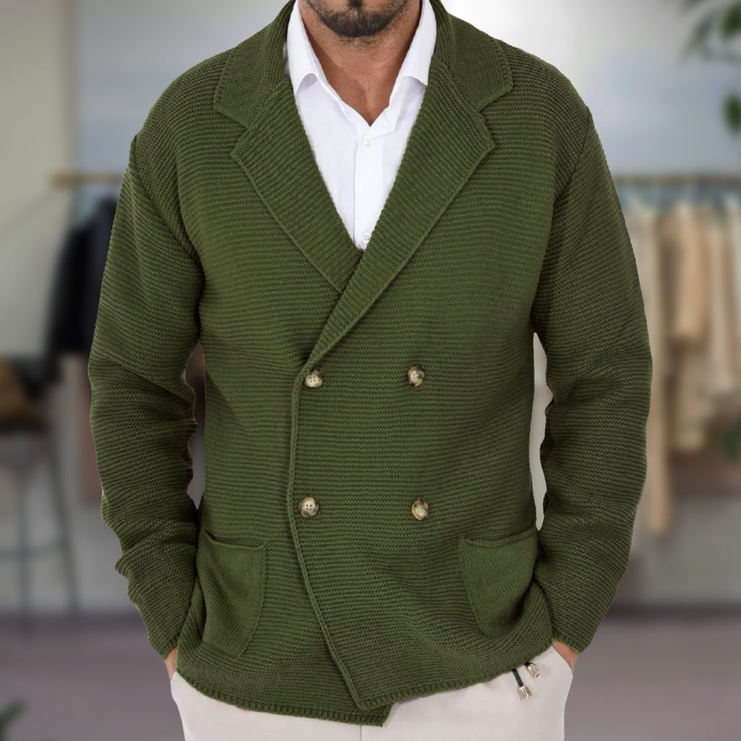 Men's Cardigan Structured Knit Double Breasted Blazer Lapels Regular Fit Textured Knit