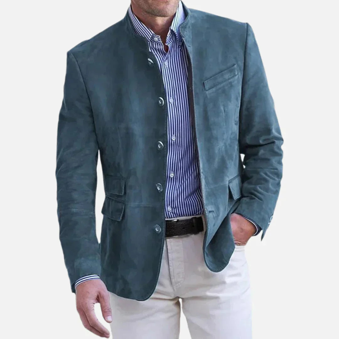 TrendAura Joshua Tailored Mandarin Collar Jacket For Men With Button Front Pockets And Premium Italian Style Blazer