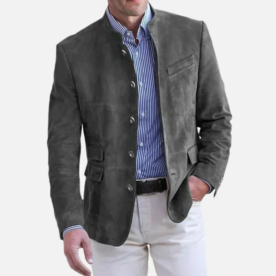 TrendAura Joshua Tailored Mandarin Collar Jacket For Men With Button Front Pockets And Premium Italian Style Blazer