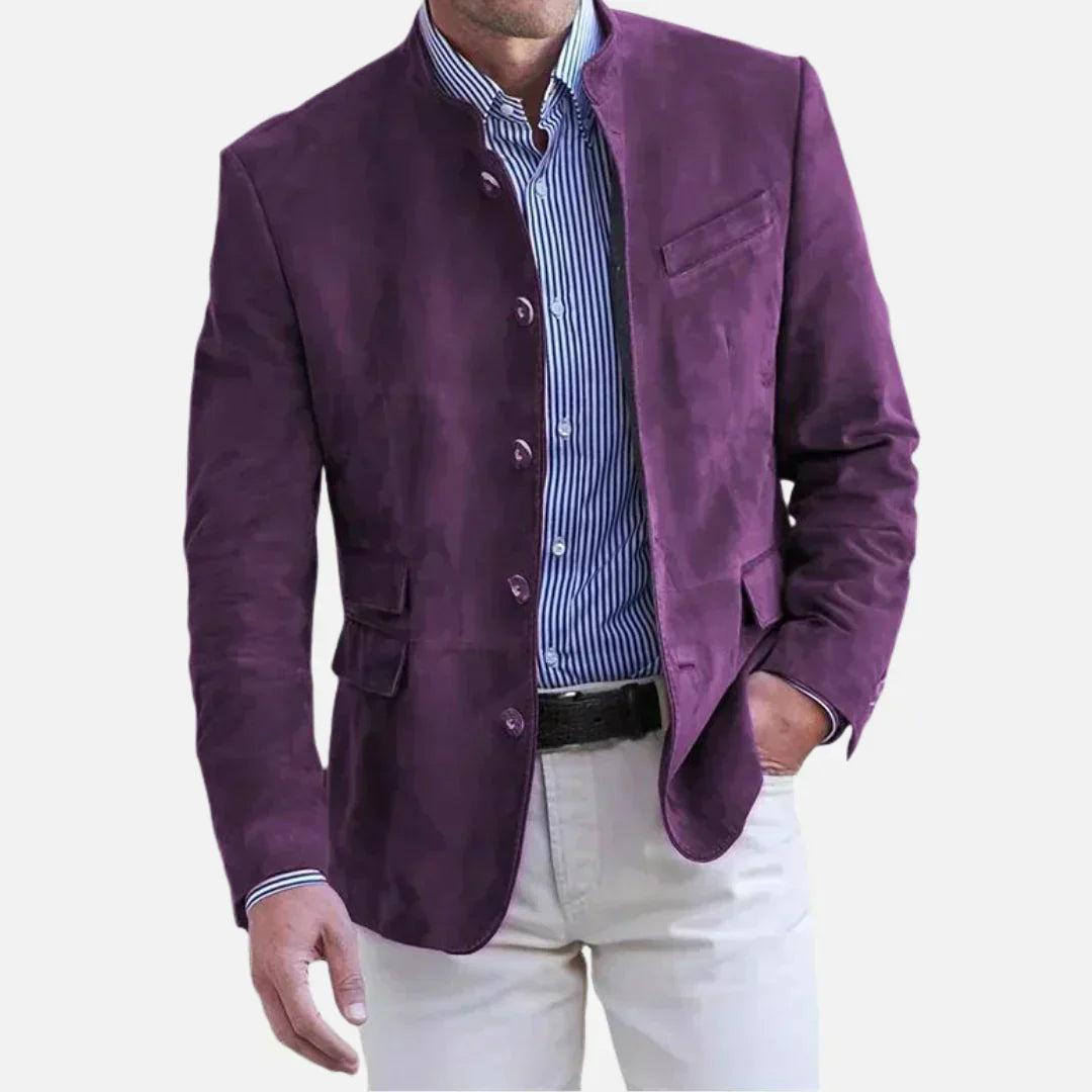 TrendAura Joshua Tailored Mandarin Collar Jacket For Men With Button Front Pockets And Premium Italian Style Blazer