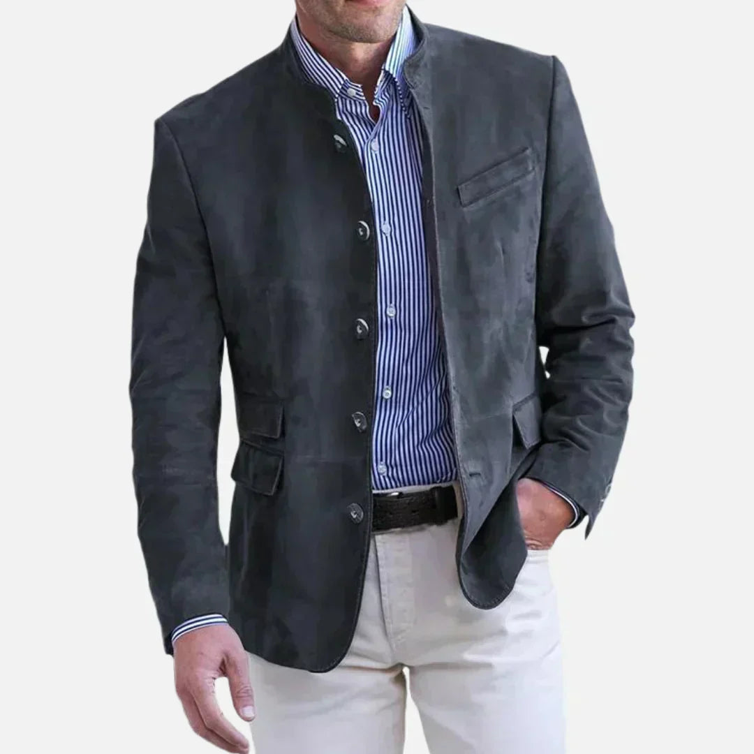 TrendAura Joshua Tailored Mandarin Collar Jacket For Men With Button Front Pockets And Premium Italian Style Blazer