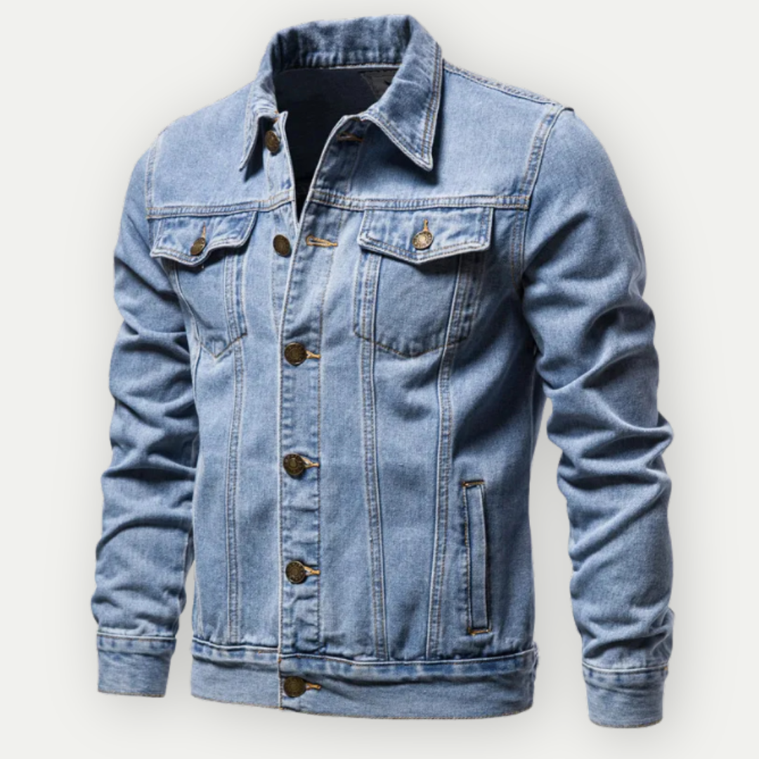Leo Regular Fit Denim Jacket For Men Collared Button Front Light Blue Casual Outerwear