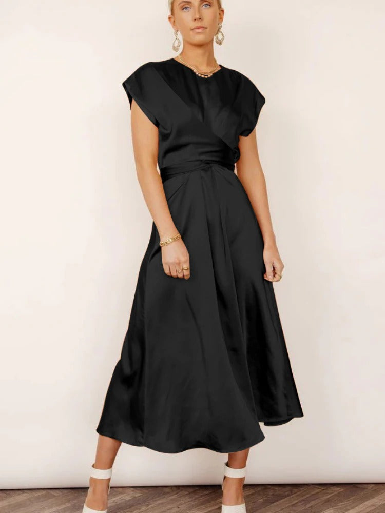 Women's Midi Dress - V-Neck Wrap Design - A-Line Fit - Elegant and Comfortable