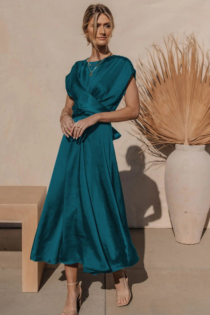 Women's Midi Dress - V-Neck Wrap Design - A-Line Fit - Elegant and Comfortable
