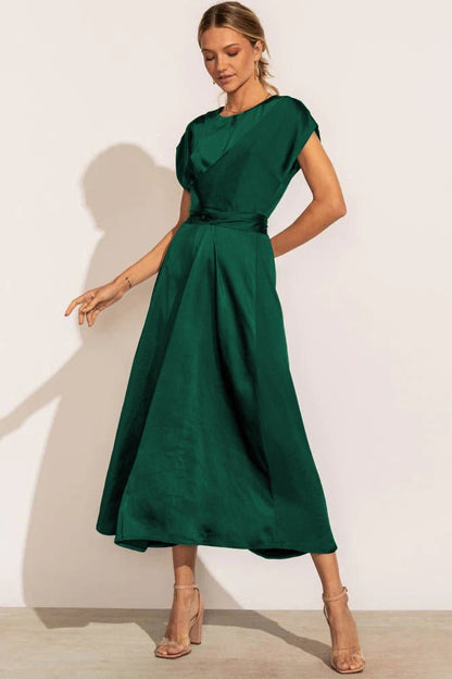 Women's Midi Dress - V-Neck Wrap Design - A-Line Fit - Elegant and Comfortable