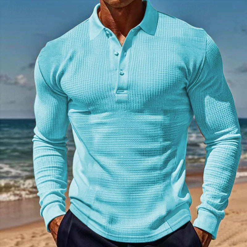Men's Polo Shirt Long Sleeve For Everyday Wear Versatile Collared Top For Casual To Semi Formal