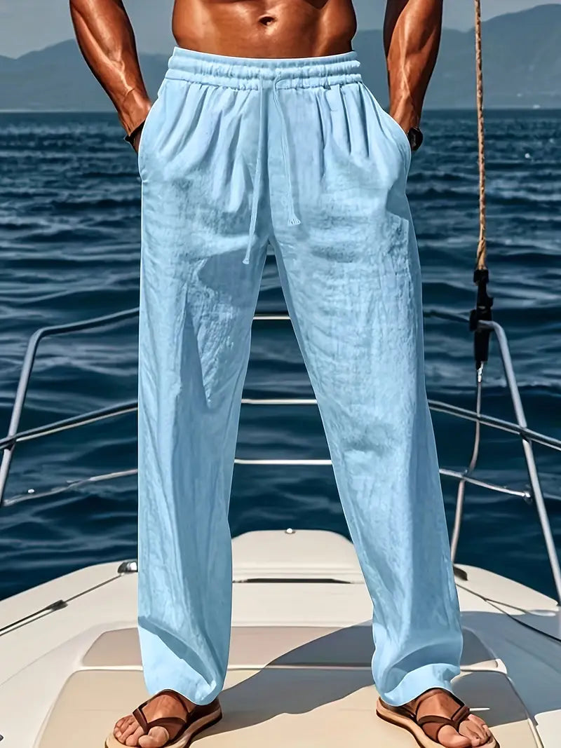 Men's Linen Pants Breathable Relaxed Fit Wide Leg Pants For Summer Comfort And Easy Everyday Style